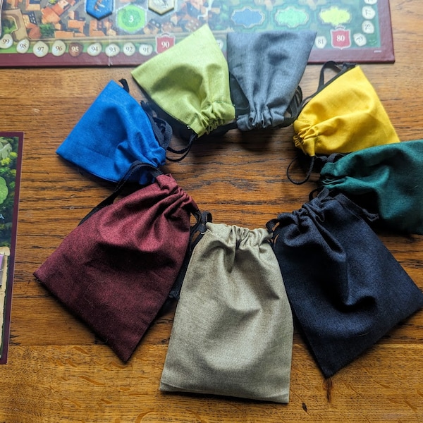 Castles of Burgundy Board Game Double Drawstring Cotton Bag Set, Board Game Bag Set, Set of Board Game Drawstring Bags, Meeple Bag, Tile Bag