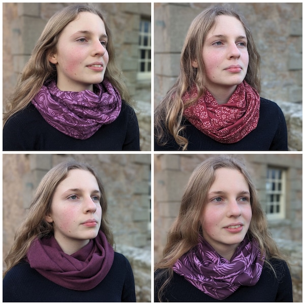 Organic Cotton Jersey Infinity Scarf, Oeko-Tex Cotton Jersey, Oeko-Tex Cotton, Cotton Flannel, Purple Aubergine Burgundy Loop Snood