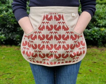 Delantal con pinzas para la ropa de zorros: Pinza de bolsillo con estampado de zorros, accesorio de jardín, material de algodón/lino