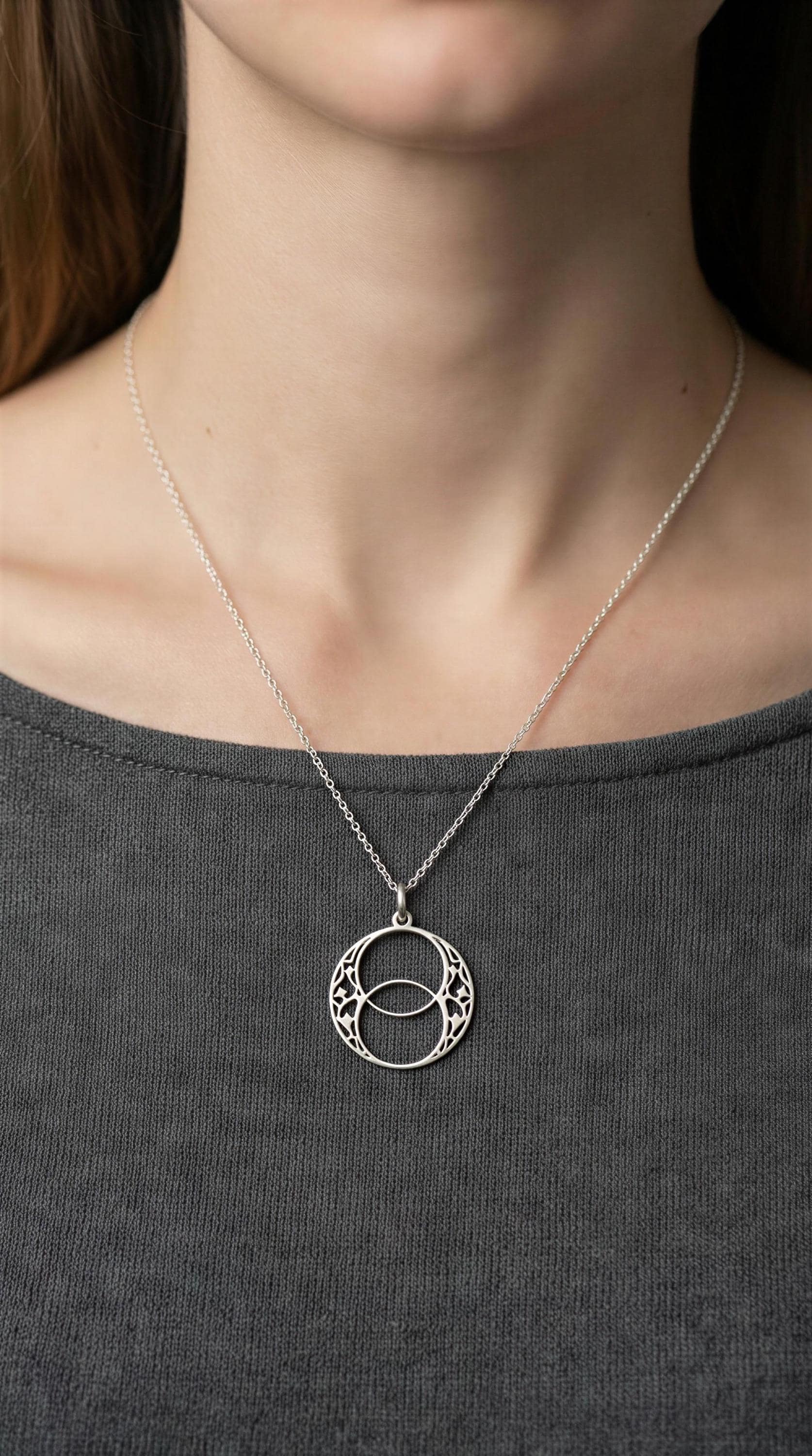 LIKGREAT Collana Con Nodo Della Strega – Pendente Vesica Piscis In Acciaio Inox Con Pietra Verde, Gioiello Wicca E Celtico