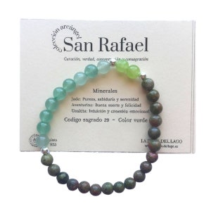 Elastic mineral bracelet 6 mm green tones representing the archangel Saint Raphael, healing finished in sterling silver.