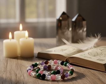 Elastische heksenarmband met mineralen, combineert mineralen om intuïtie te wekken, beschermt tegen energieën, spiritueel geschenk, amulet