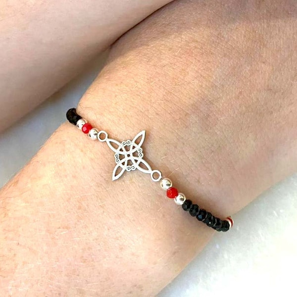 Swarovski-like crystal witches knot bracelet, protection amulet, Wicca symbol, 925 silver, attract love, money and success.