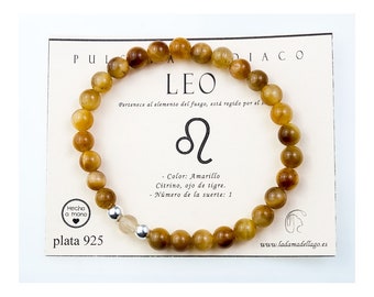 Leo zodiac bracelet mounted 6mm minerals and sterling silver