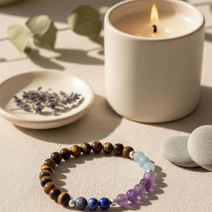 Elastische armband tegen angst, vervaardigd van 925 sterling zilver. Een armband voor verlichting van angst, rust en harmonie. Bevat een heilige code.