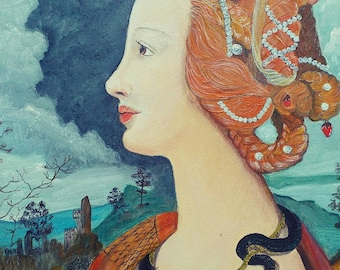 Original Ölgemälde: Portrait mit Schlangenkette von T.S. Chin