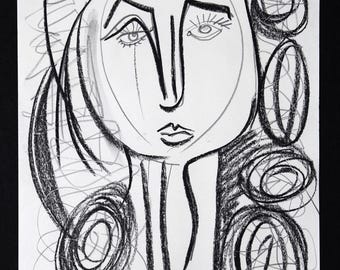 Picasso early artwork drawing on paper Signed Picasso