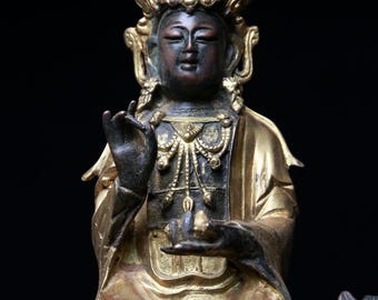 Vergoldete lackierte Bronzefigur von Guanyin - Exquisite buddhistische Kunstskulptur