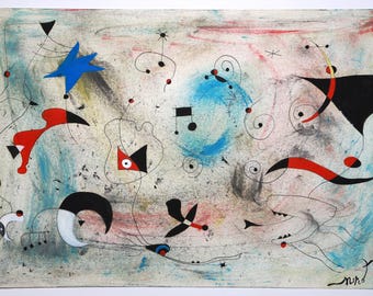 Joan Miro (spanisch 1893-1983) Bunte Zeichnung auf Papier