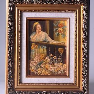 Vintage Oil Painting on Board + Gold Frame