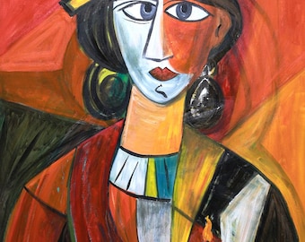Original TSChin Oil Painting Lady with the Flame (Mastermind) Dated 20.5.26