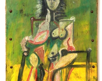 Pablo Picasso Nude Seated Woman Oil Painting on Board
