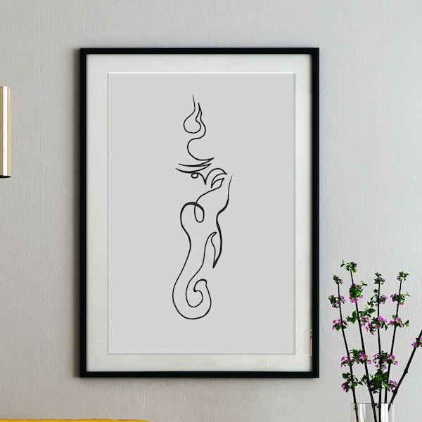 Line art Ganesha print, INSTANT DOWNLOAD, Abstract, modern Printable Wall Art, Buddha home Decor, Yoga Digital Art