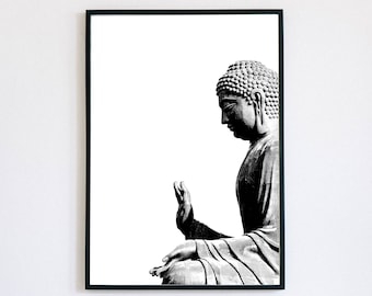 Sitting Buddha Print, Printable Wall Art, INSTANT DOWNLOAD, Buddha Minimal Decor, Yoga Digital Art, Buddha Modern, Black and White