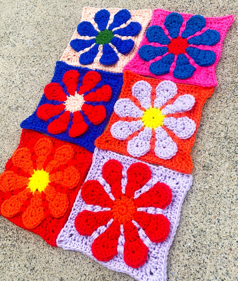 Daisy Granny Square Pattern For Intermediate crocheters, Crochet blanket square pattern image 2