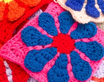 Daisy Granny Square Pattern For Intermediate crocheters, Crochet blanket square pattern