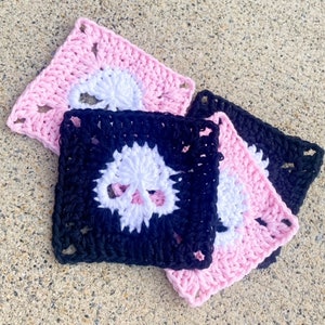 Skull Granny Square pattern for beginners, Easy crochet granny square pattern