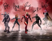 Captain America Civil War Robert Downey Jr Scarlett Johansson Chadwick Boseman Cast Signed Movie Photo Autograph Reprint Poster