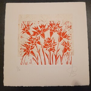 LINOPRINT - CARNATIONS - CLAVELLS flowers