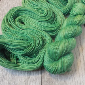 Naturally Dyed Bright Green Merino Blend Mohair, Silk, Fingering Yarn, Hand Dyed