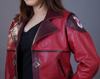 Handmade Women Inspired Vi Jacket | LOL Cosplay Costume Red Leather Jacket
