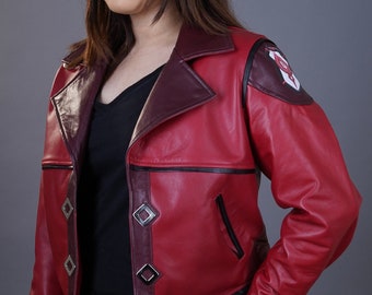 Handmade Women Inspired Vi Jacket | Arcane League of legends Cosplay Costume Red Leather Jacket