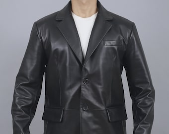 Handmade Mens Leather Coat , Genuine Black Leather Coat , Mens Leather Blazer Formal Dinner Party Coat | Wedding Leather Coat