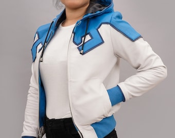 Handmade Inspired Reyes Beetle Jacket | Bomber Cosplay Blue Leather Jacket in Men and Women Sizes