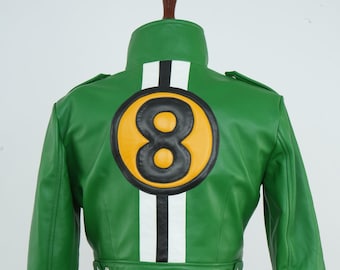 Handmade KOF Maximum impact Jacket | Inspired Green Real Bout Fatal Fury Cosplay Leather Jacket in Men and Women Sizes