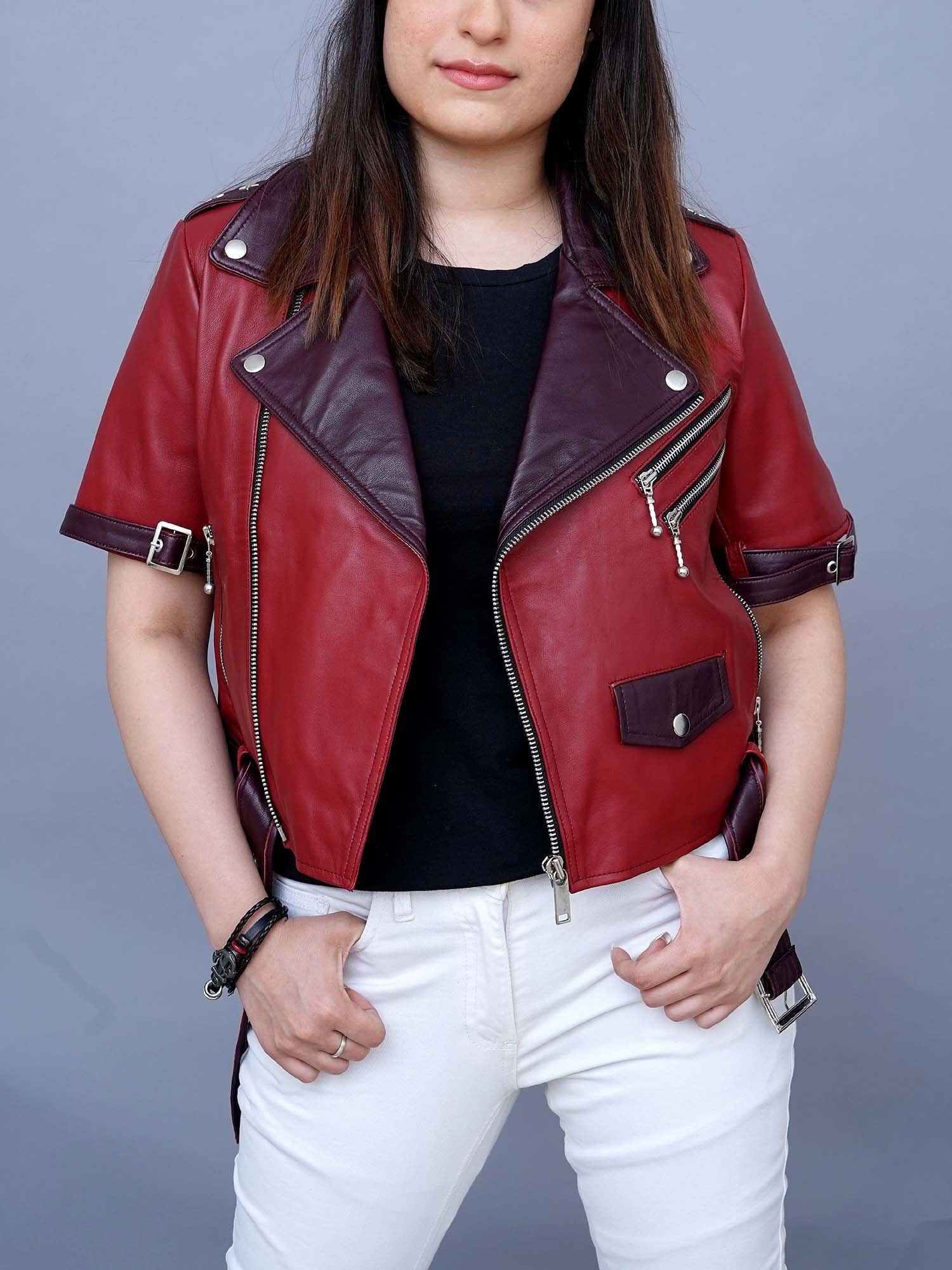Handmade Women's Final Fantasy VII Inspired Aerith Gainsborough Red Cosplay  Costume Leather Jacket - Etsy