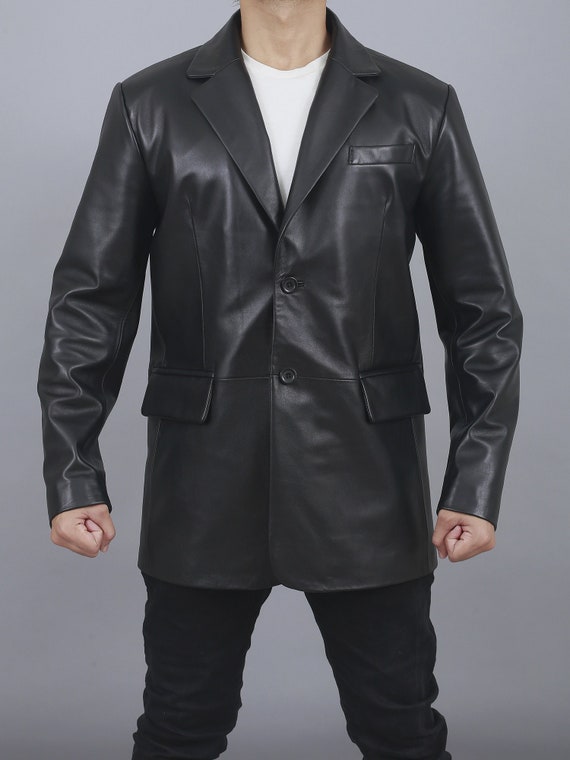 Handmade Mens Leather Coat , Genuine Black Leather Coat , Mens Leather Blazer Formal Dinner Party Coat | Wedding Leather Coat