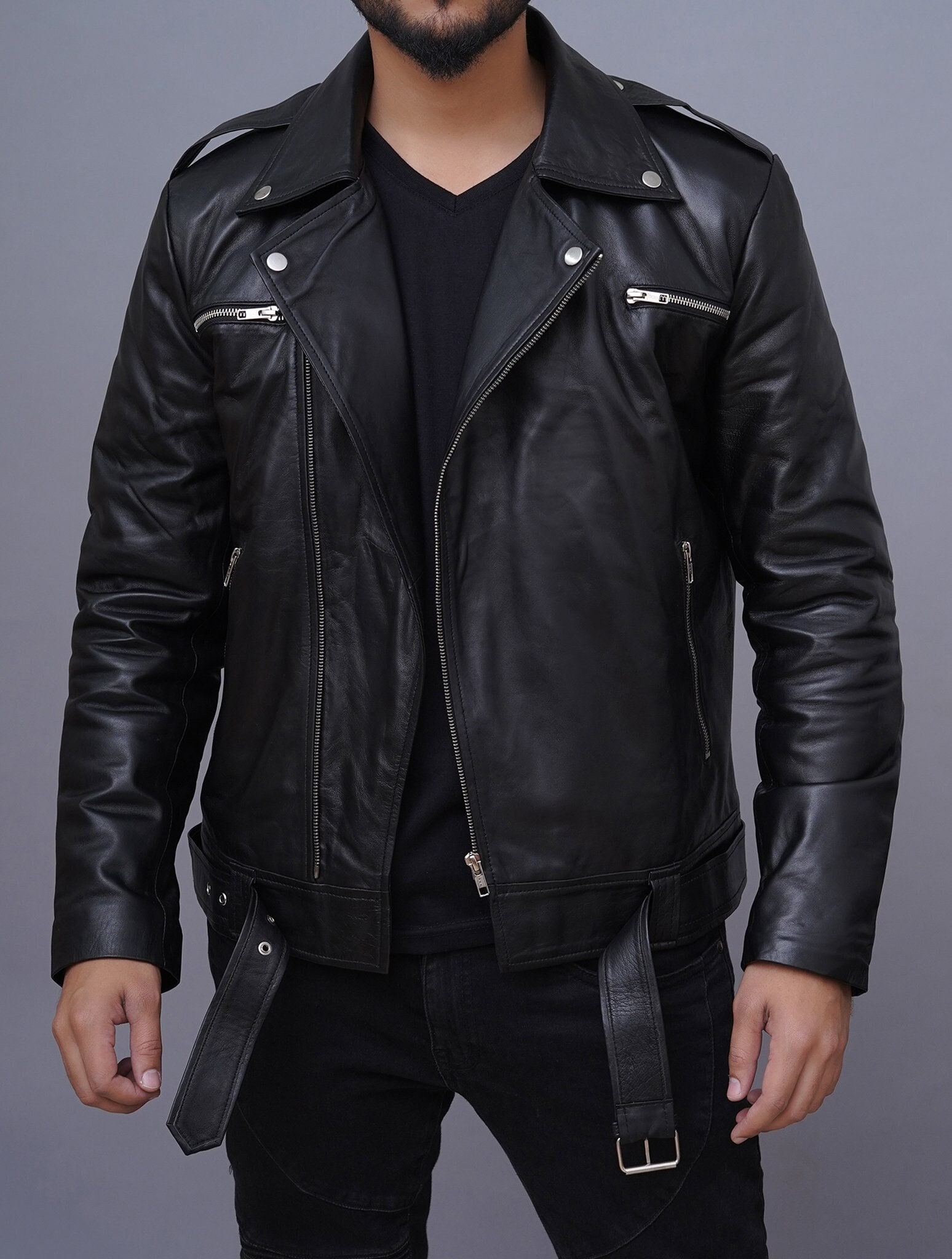 Men's Negan Inspired Brando Motorcycle Biker Black Leather - Etsy