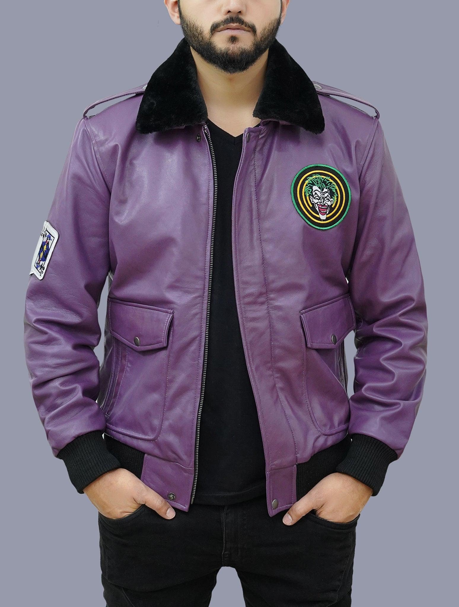 Men's Henchman Purple Goon Faux Fur Collar Jacket | Purple Bomber Joker