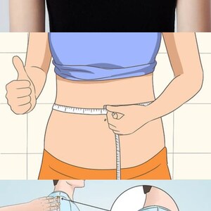 May include: A diagram showing how to measure different parts of the body for clothing. The diagram shows a person measuring their shoulder width, waist circumference, and sleeve length.