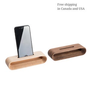 Walnut Wood Phone Stand with Amplifier Speaker: Personalized Cell Phone Holder
