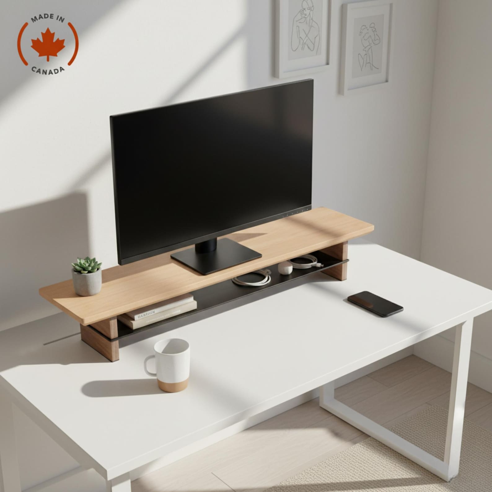 Ergonomic Wood Monitor Riser, Walnut Desk Organizer, Solid Wood Monitor ...