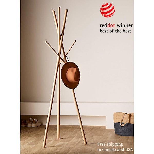 Red Dot Award Wooden Coat Rack – Modern Garment Rack Stand
