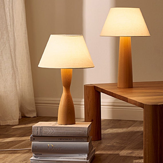 Wooden Table Lampset of 2 Natural Table Lamp Nightstand Lamp