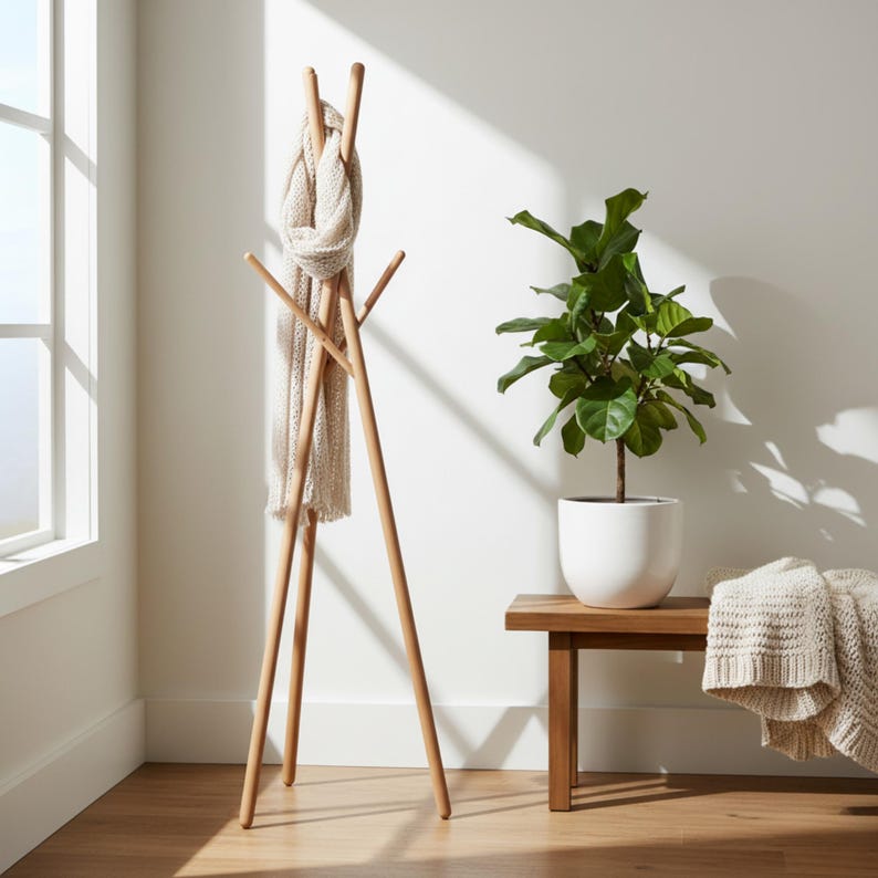 Red Dot Award Wooden Coat Rack, standing coat rack, modern coat rack, wooden clothes stand, entryway coat stand, minimalist coat rack image 16