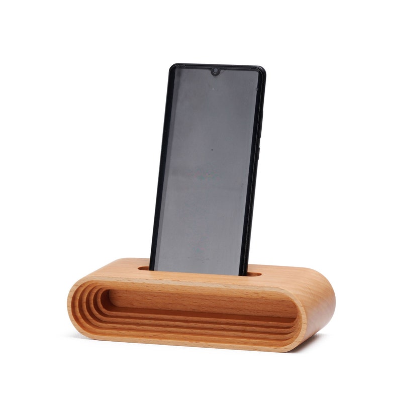 Minimalist Wood Phone Stand with Amplifier Speaker, Wood Docking Station, Apple Dock, iPhone Holder, Portable Phone Stand, Personalized Gift Bild 2