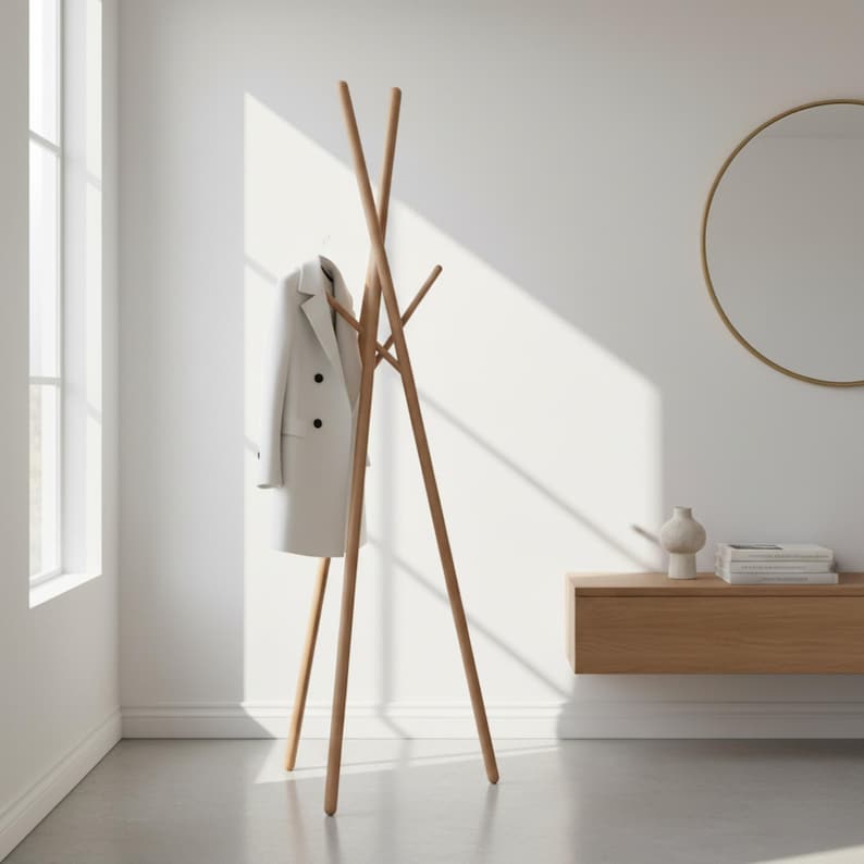 Perchero de madera galardonado con el premio Red Dot – Soporte moderno para ropa imagen 5