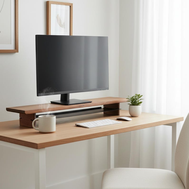 Ergonomic Wood Monitor Riser, Walnut Desk Organizer, Solid Wood Monitor Riser, Maple Wood, walnut riser, monitor stand wood image 15
