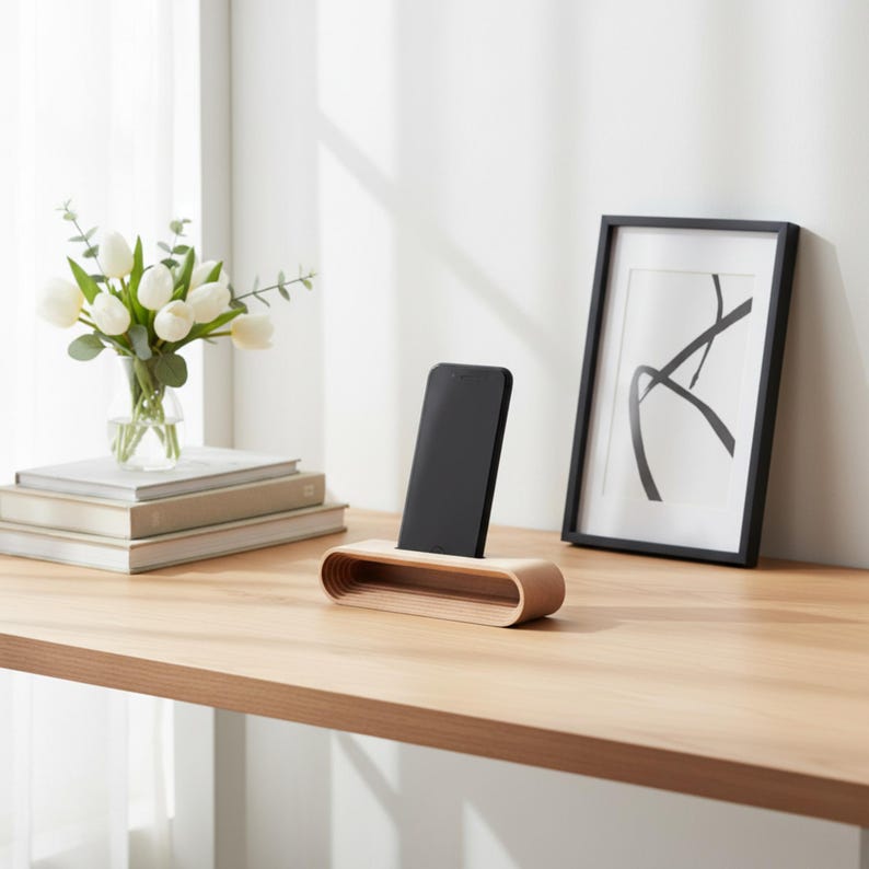 Cell Phone Wood Stand, Natural Sound Amplifier, Personalized Cell Phone Holder, Desk Phone Stand, iPhone stand, Smartphone Stand image 2