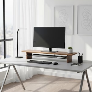 Ergonomic Wood Monitor Riser, Walnut Desk Organizer, Solid Wood Monitor Riser, Maple Wood, walnut riser, monitor stand wood image 15