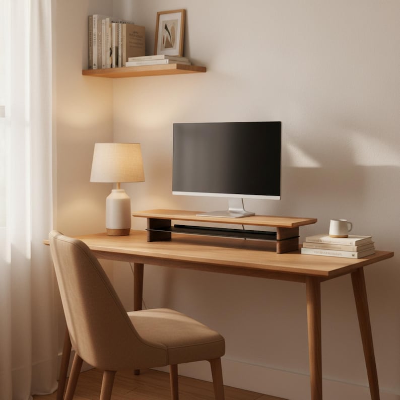 Ergonomic Wood Monitor Riser, Walnut Desk Organizer, Solid Wood Monitor Riser, Maple Wood, walnut riser, monitor stand wood image 3