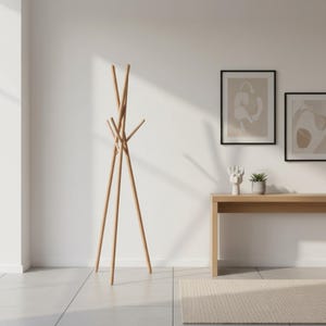 Red Dot Award Wooden Coat Rack, standing coat rack, modern coat rack, wooden clothes stand, entryway coat stand, minimalist coat rack image 14