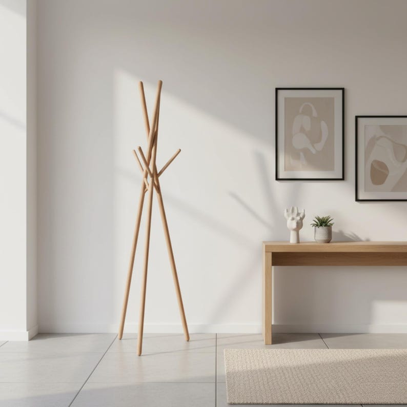 Red Dot Award Wooden Coat Rack, standing coat rack, modern coat rack, wooden clothes stand, entryway coat stand, minimalist coat rack image 14