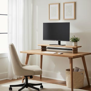 Ergonomic Wood Monitor Riser, Walnut Desk Organizer, Solid Wood Monitor Riser, Maple Wood, walnut riser, monitor stand wood image 2