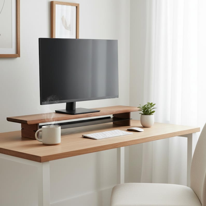 Ergonomic Wood Monitor Riser, Walnut Desk Organizer, Solid Wood Monitor Riser, Maple Wood, walnut riser, monitor stand wood image 7