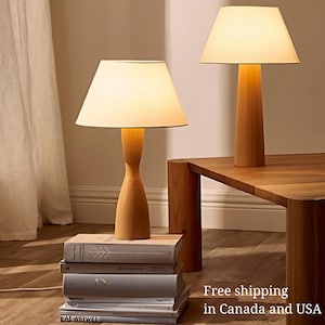 Wood Table Lamp Set Modern Bedside Light Natural Wood German Beech Wood Bedroom Light Pair Minimalist Home Decor Reading Light Sustainable